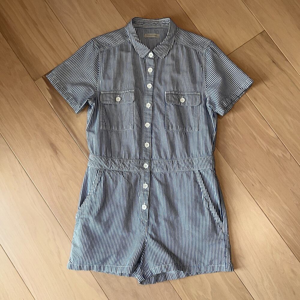 Outerknown S.E.A. Suit Shortall Romper Hickory Stripe Women’s Small
